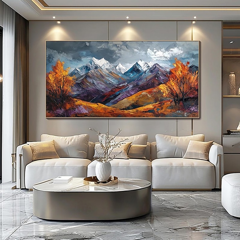 Handmade Oil Painting Canvas Wall Art Decoration Golden Mountain Landscape for Living Room Home Decor Rolled Frameless Unstretched Painting