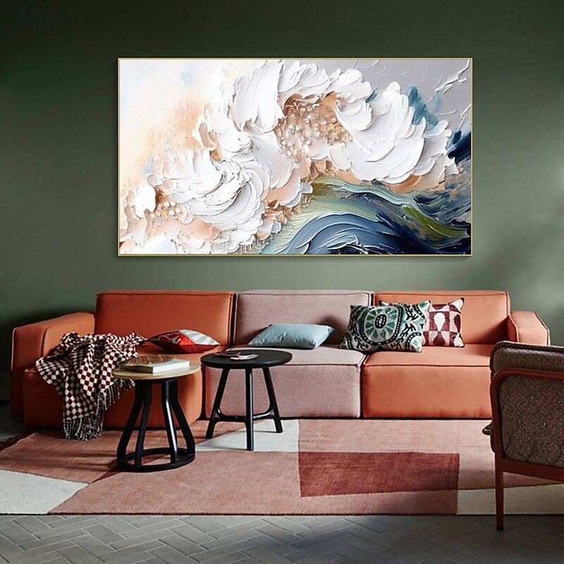 Handmade Oil Painting Canvas Wall Art Decoration Modern Abstract Thick Oil Waves Texture  for Living Room Home Decor Stretched Frame Hanging Painting/Rolled Canvas (No Frame)2