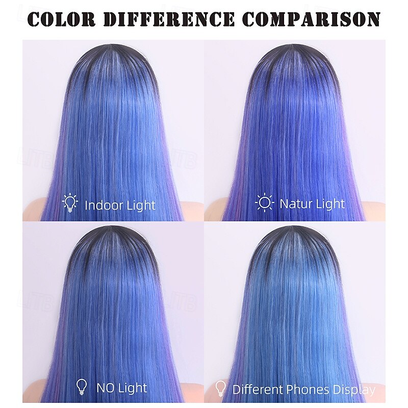 Medium Length Blue Straight Wig for Women – No Bangs, Middle Part, Natural Look, Full Head Cap, Perfect for Halloween, Cosplay, and Everyday Wear2