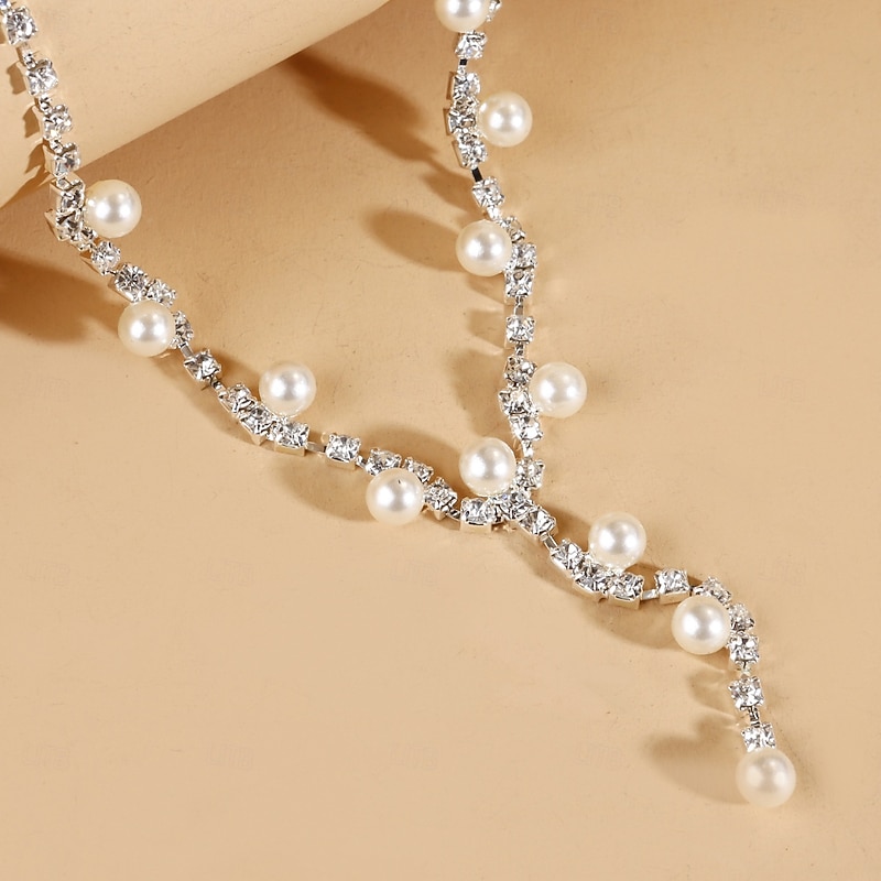 Bridal Jewelry Sets One-piece Suit Alloy Earrings Necklace Women's Stylish Cute Joy Geometric Jewelry Set For Party3