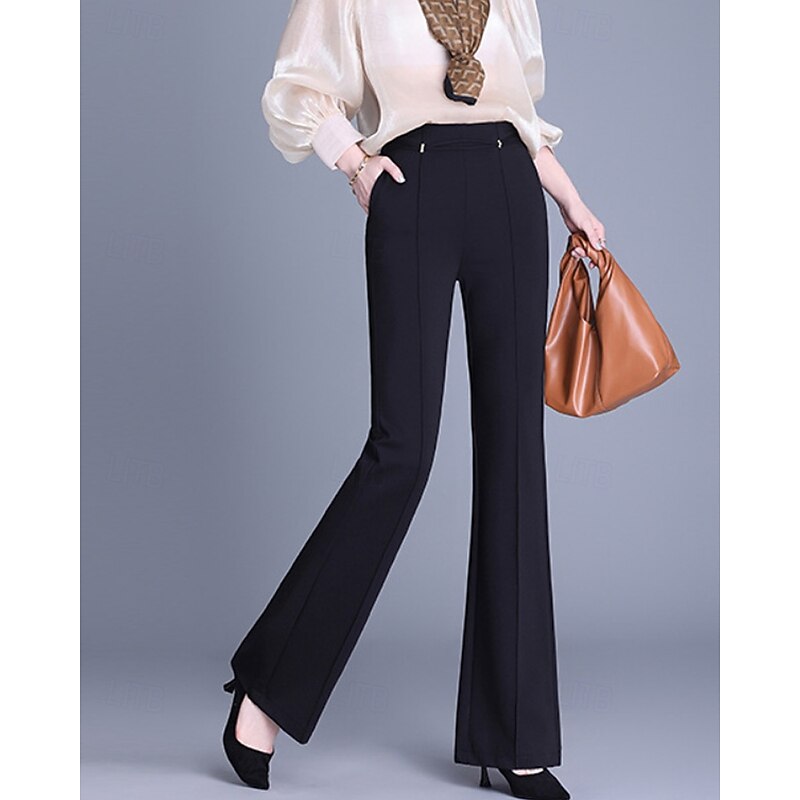Women's Dress Pants Fashion Streetwear Full Length Natural Plain Pocket Elastic Waist Soft Formal Office Street Black Fall Regular Fit
