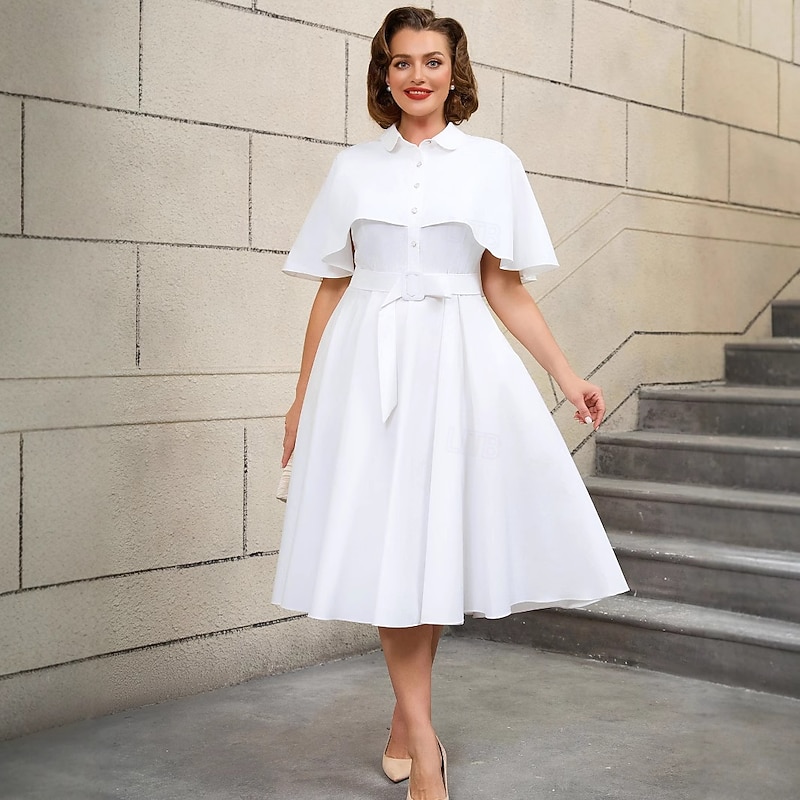 Retro Vintage 1950s Rockabilly Midi A Line Dress Flare Dress Plus Size A-Line Fancy Dress Women's Vacation Homecoming Party & Evening Adults Dress Belt Spring & Summer4