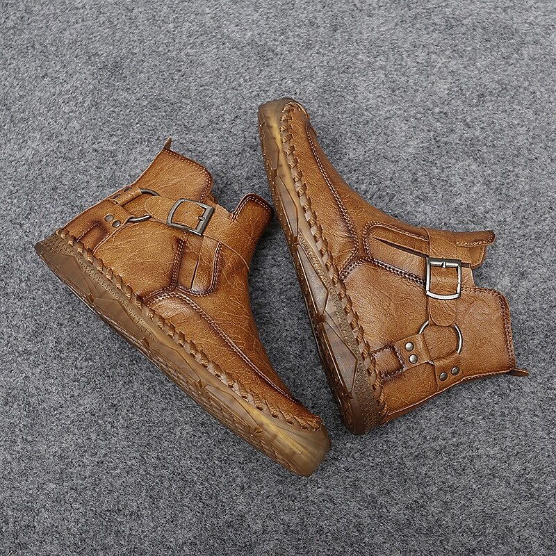 Men's Retro Leather Ankle Boots with Buckle Strap, Comfortable Loafers for Casual Outings, Driving & Fall Fashion3