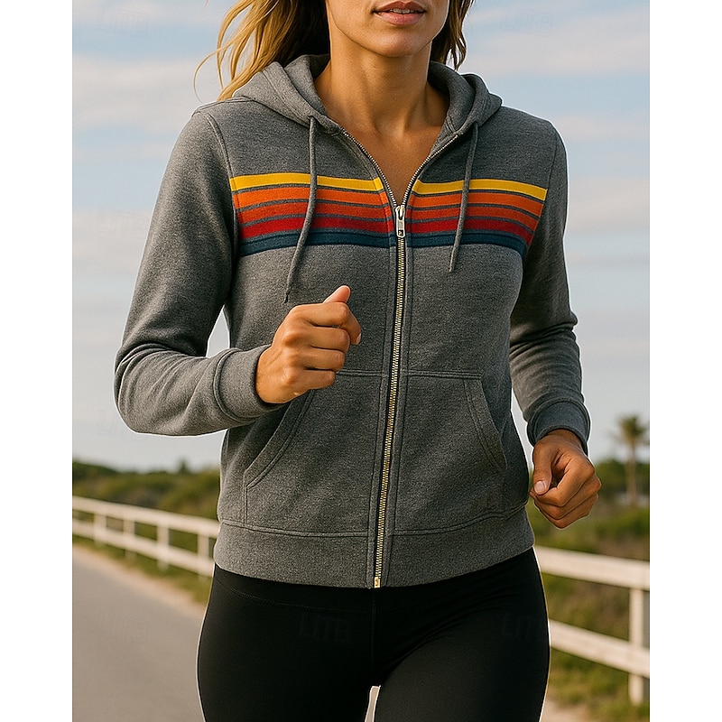 Women's Running Top Sports Sweatshirt Long Sleeve Top Athleisure Stripes Sun Protection Windproof Gym Outdoor Running Sportswear Activewear Black White Blue