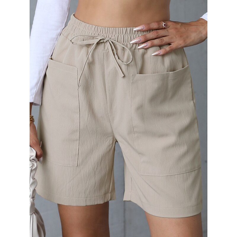 Women's Chinos Shorts Basic Casual Short High Waist Plain Pocket Elastic Waistband Comfy Soft Comfortable Stretchy Outdoor Street Apricot White Pink Blue Summer Spring Regular Fit2