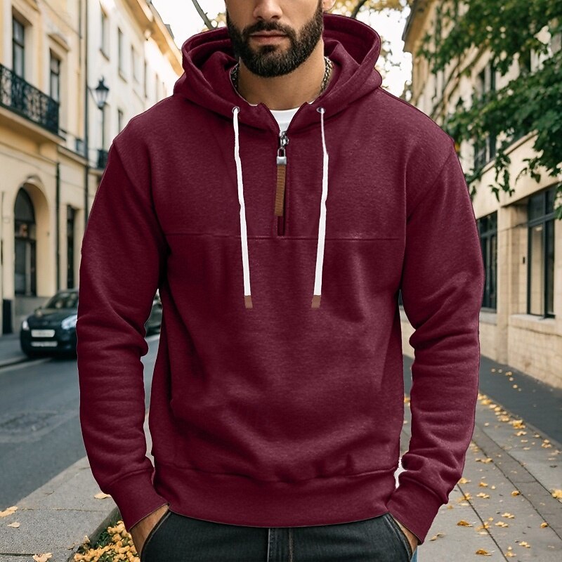 Men's Hoodie Quarter Zip Hoodie Apricot Black White Burgundy Navy Blue Hooded Plain Patchwork Sports & Outdoor Casual Daily Streetwear Cool Designer Fall & Winter Clothing Apparel Hoodies Sweatshirts4