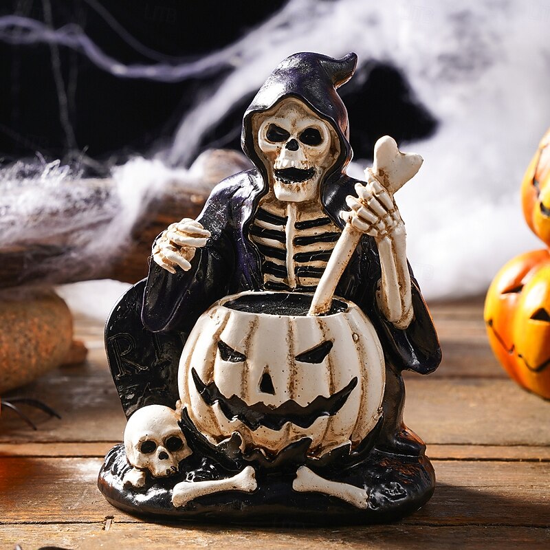 Halloween Skeleton Decor Resin Statue, Vintage Spooky Skeleton Brewing Potion Figurine, Funny Tabletop Decoration for Halloween Party, Haunted House, Home Desktop Display4