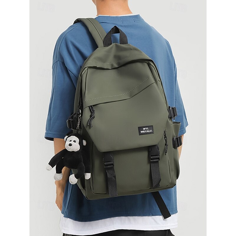 Waterproof Large Capacity Teen Backpack with Plush Monkey Keychain – Multi-Pocket Travel School Bag for Boys and Girls, Casual Style for Daily Commute, Hiking or Campus Use