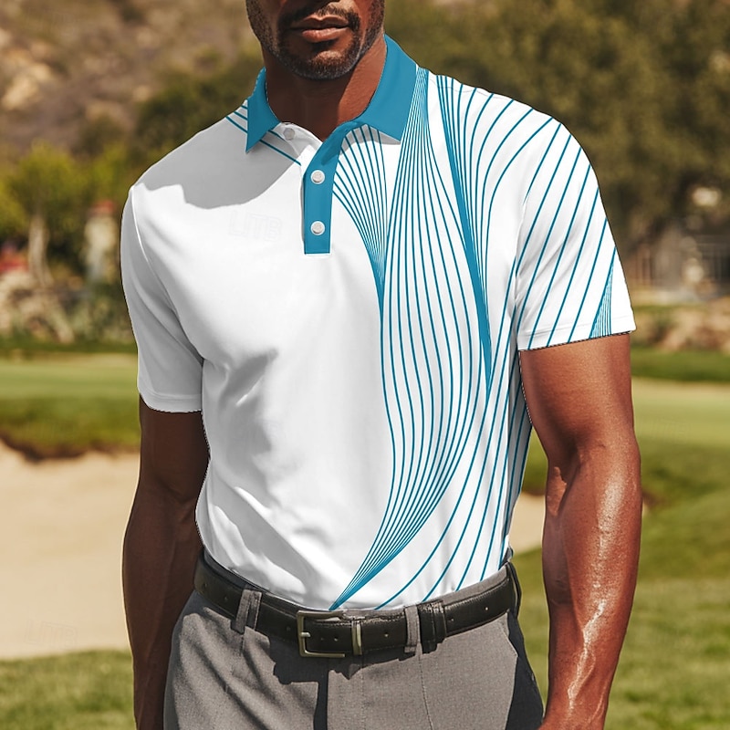 Men's Golf Line Polo Sports Polo Shirts Short Sleeve Polo Shirts Collared Shirts Casual Athleisure Buttons Summer Black Red Blue