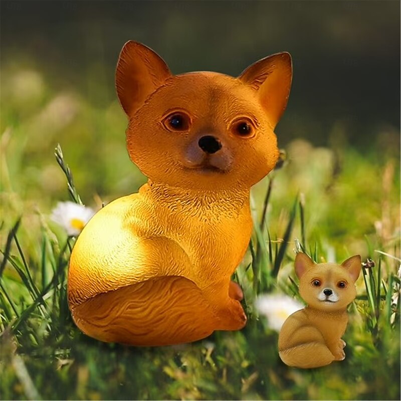 Solar Landsacpe Brown Fox Garden DecorSolar Garden Outdoor Statues Fox Solar LightsWaterproof Resin Outdoor Decor for Patio Balcony Yard Lawn Unique Housewarming Gifts  1PC