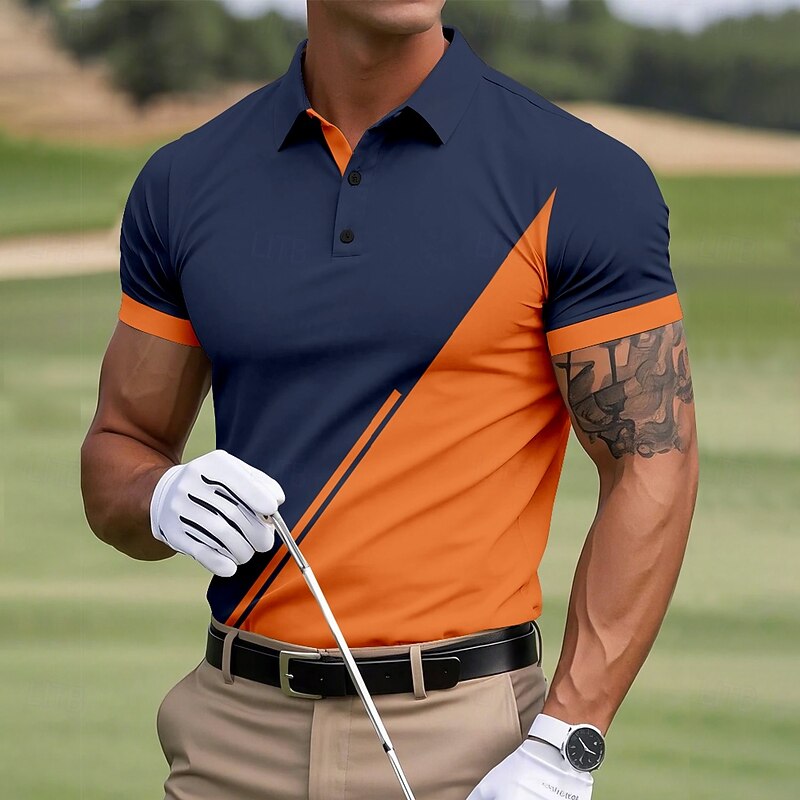 Men's Color Block Golf Polo Sports Polo Shirts Short Sleeve Polo Shirts Collared Shirts Sportswear Casual Outdoor Athleisure Buttons Summer Yellow Red Blue3