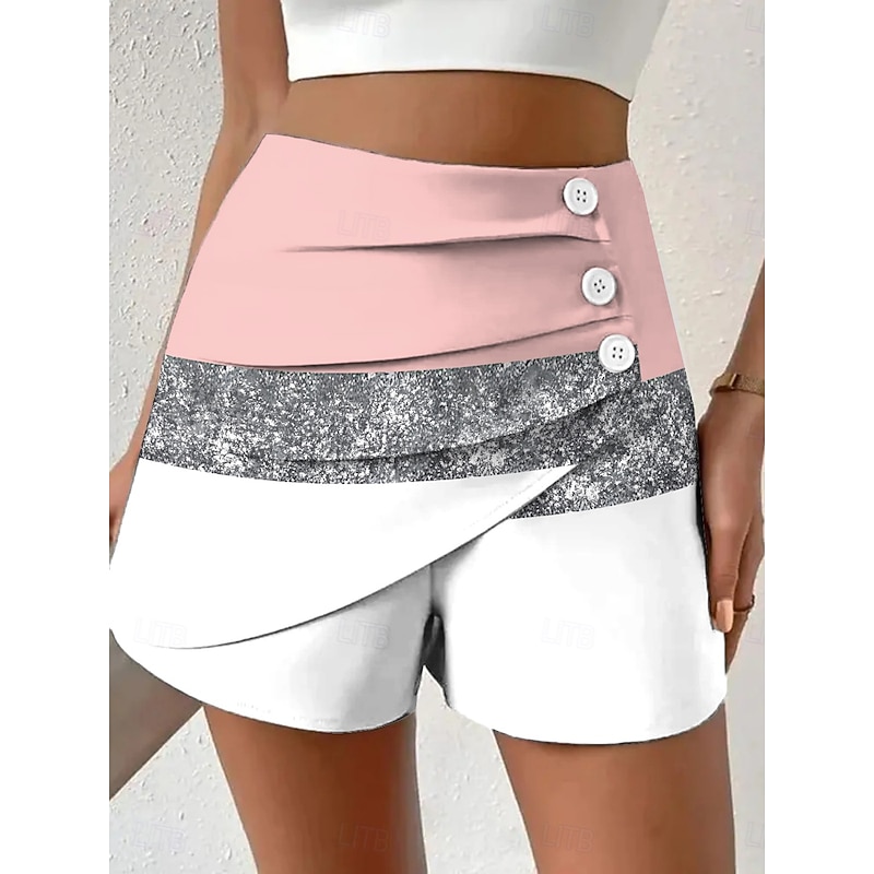 Women's Chinos Shorts Vacation Vintage Ethnic Style Short High Waist Graphic Geometric Color Block Pleated Inelastic Vacation Street Daily Violet Robin's Egg Blue Pink Green Summer Spring Regular Fit