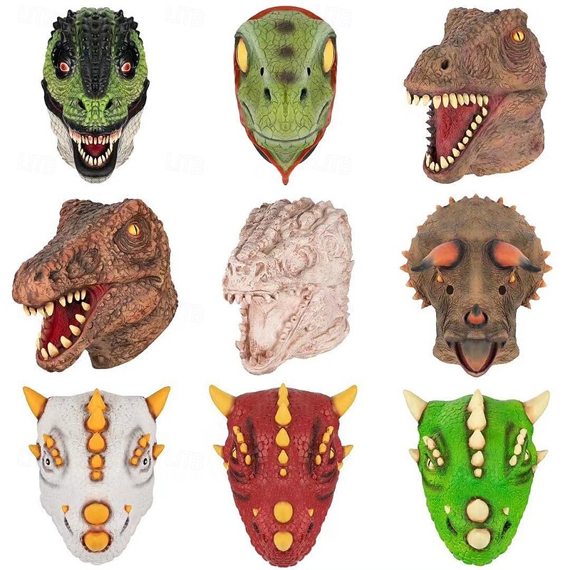 Halloween Dinosaur Mask for Adults, Realistic Scary Costumes Latex Face Mask, Full Head Prehistoric Reptile Mask for Cosplay, Parties, and Dinosaur-Themed Events - Main Image