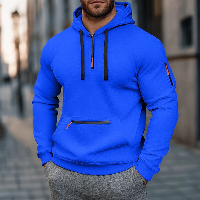 Men's Zip Sweatshirt Tactical Wine Red Black White Navy Blue Blue Hooded Plain Zip Up Front Pocket Sports & Outdoor Casual Daily Streetwear Cool Sportswear Spring &  Fall Clothing Apparel Hoodies3
