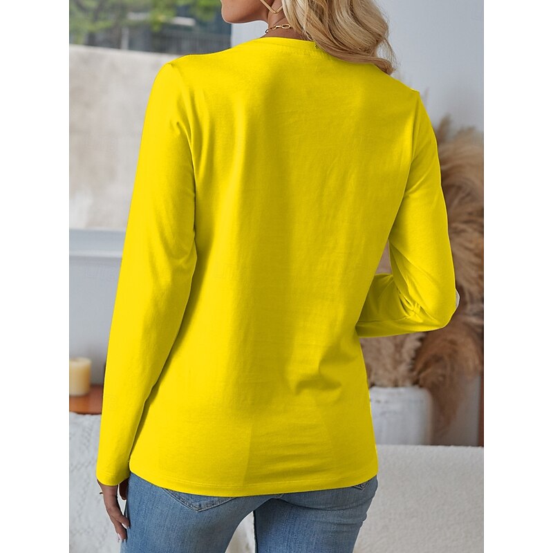Easter Women's T shirt Crew Neck Long Sleeve Tunic Graphic Geometry Vintage Stylish Casual  Regular Tops Daily Print Yellow Red Blue Green Fall2