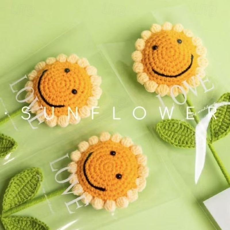 5PCS Artificial Sunflower Knitted Flower Bouquet, Handmade Eternal Flowers for Teacher's Day, Mother's Day, Valentine's, Home and Desktop Decoration Gift3