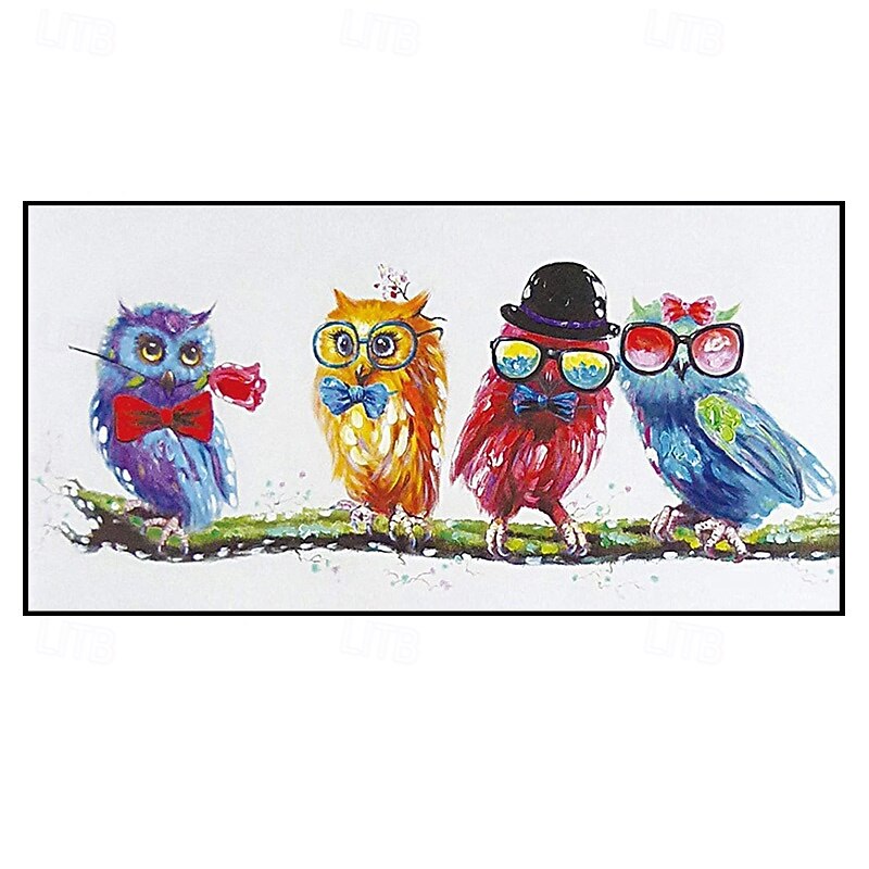 Funny Designed 4 Birds Friend Oil Painting on Canvas Artist Hand Painted Funny  Loverly Animal Oil Painting for Living Room4