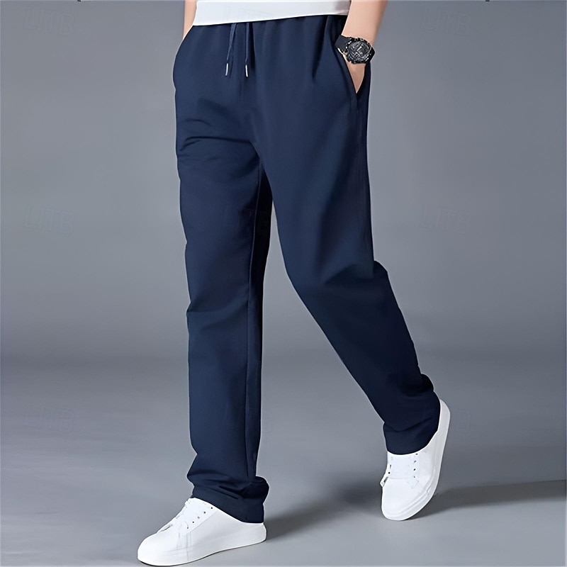 Men's Sweatpants Trousers Baggy Pants Casual Pants Straight Leg Sweatpants Elastic Waist Drawstring Zipper Pocket Solid Colored Comfort Full Length Outdoor Daily Running Simple Classic Style Black3