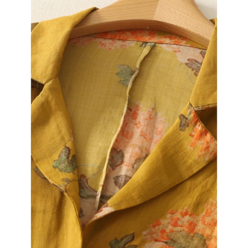 Women's Blazer Comfortable Breathable Pocket Print Vintage Casual Floral Office Street Casual Daily Wear Single Breasted Regular Turndown Regular Fit Long Sleeve Outerwear Yellow Summer Spring3