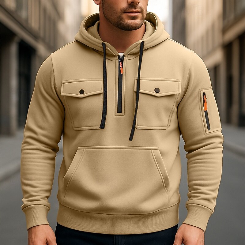 Men's Hoodie Full Zip Hoodie Tactical Hoodie Black Army Green Red Blue Khaki Hooded Plain Zipper Sports & Outdoor Casual Daily Streetwear Cool Sportswear Spring &  Fall Clothing Apparel Hoodies