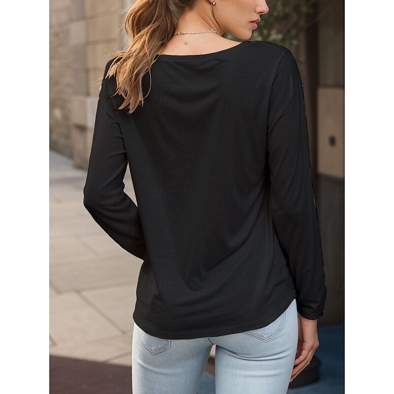 Halloween Women's T shirt Witch Crew Neck Long Sleeve Tunic Graphic Vintage Stylish Classic Round Neck Regular Tops Daily Weekend Print Black Wine Blue Purple Green Spring Fall2