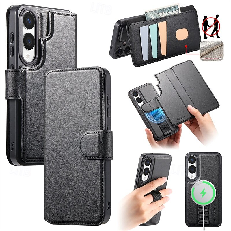 Phone Case For Samsung Galaxy S25 S25 Edge S24 Ultra Plus Magnetic Adsorption Wallet Case Flip Cover with Stand Holder Detachable Support Wireless Charging Retro PC PU Leather2