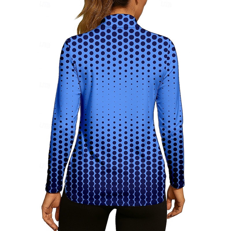 Women's Geometric Gradient Dot Shirt Sport Shirt Golf Polo Shirt Tennis Shirt Long Sleeve Zipper Floral UPF50+ UV Resistant High Elasticity Moisture Wicking Breathable Volleyball Tennis Golf Stand2