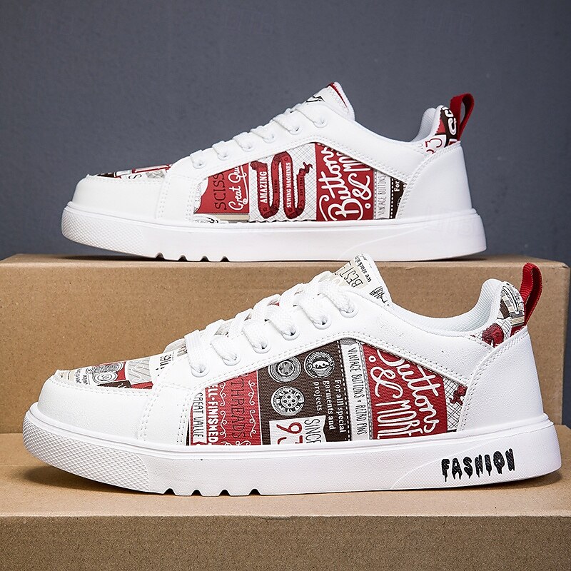Men's White Graphic Print Sneakers Trendy Casual Shoes for Street Style Parties and Daily Wear2