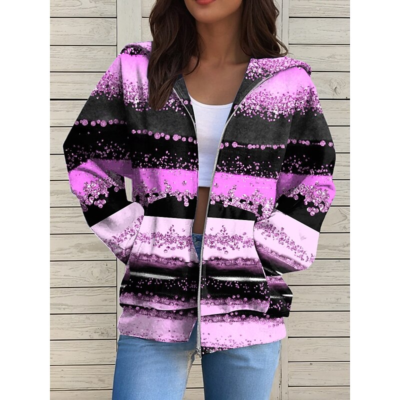 Women's Hooded Sweatshirt Jacket Long Sleeve Zip Up Hoodie With Pocket Lightweight Casual Micro-elastic Geometric Abstract Active Front Pocket Pink Navy Blue Blue Purple Green Spring Fall4