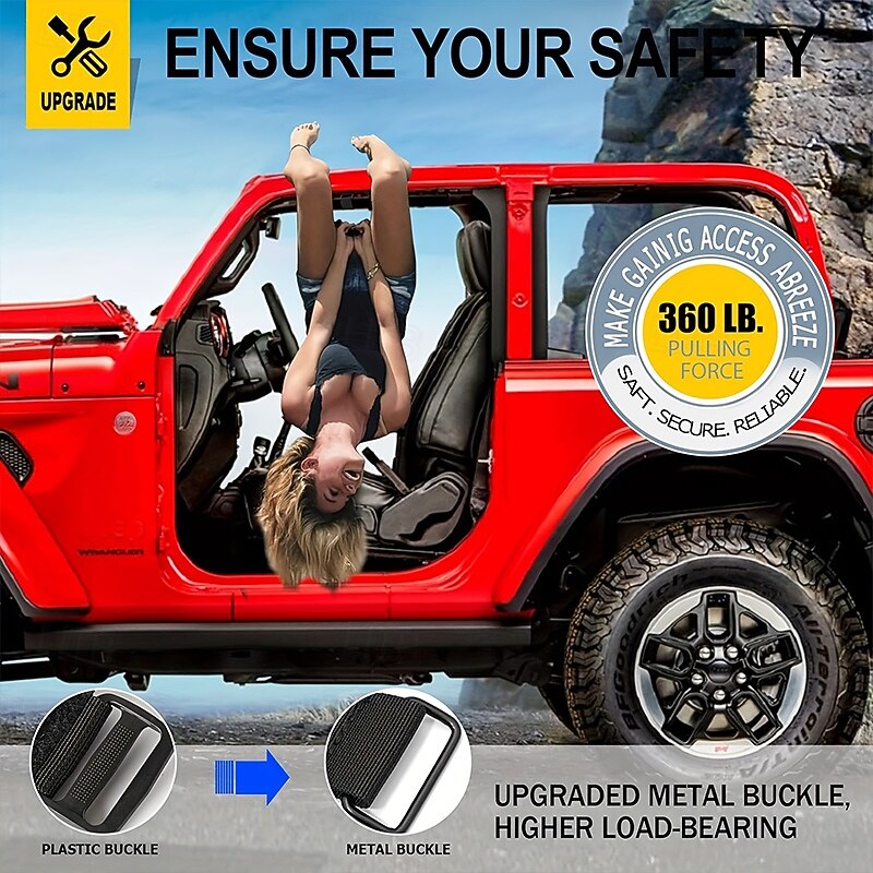 1Pcs Heavy Duty Grab Bar Handles for Jeeps UTVs and Quads with 3 Straps Design Fits 1 1/2 to 3 Inch Roll Bars Secure Left-Hand Access for Enhanced Safety Durable Nylon Straps3