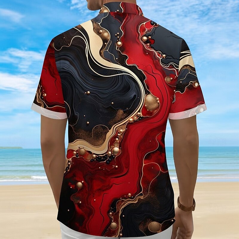 Men's Marble Abstract Liquid Art Shirt Summer Shirt Button Up Shirt Short Sleeve Fashion Casual Outdoor Vacation Dailywear Summer Spring Turndown 3D Print Collared Shirts Front One Pocket Blue Dark2