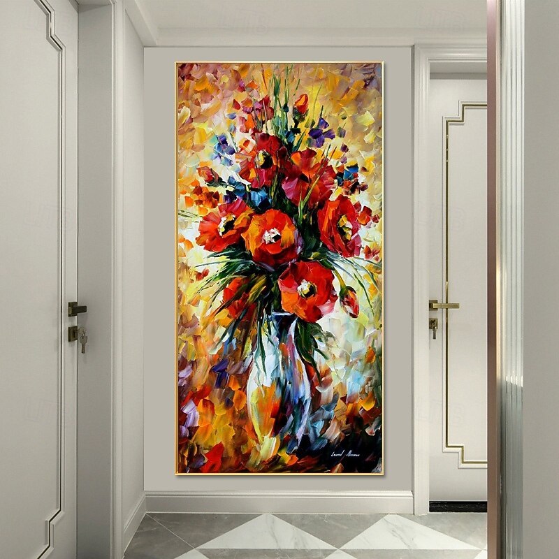 Beautiful Color Textured Knife Red Flower Oil Painting Hand-painted Thick Oil 3D Flower Oil Painting for Living Room Home Decor3