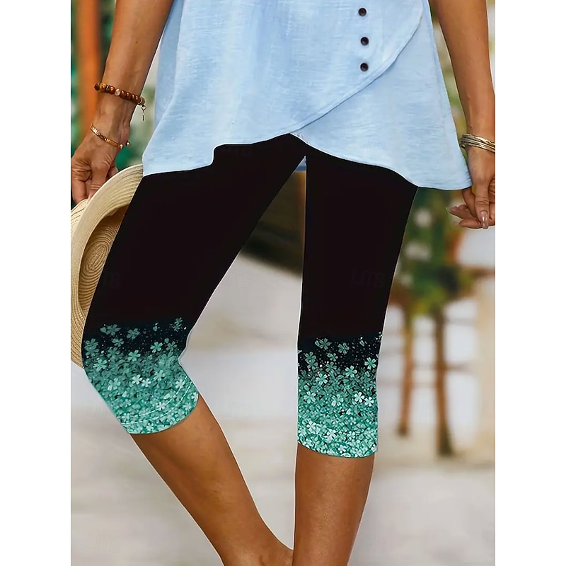 Women's Leggings Vacation Vintage Ethnic Style Capris High Waist Floral Graphic Comfy Quick Dry Breathability Stretchy Outdoor Vacation Causal Pink Blue Purple Green Summer Spring Skinny
