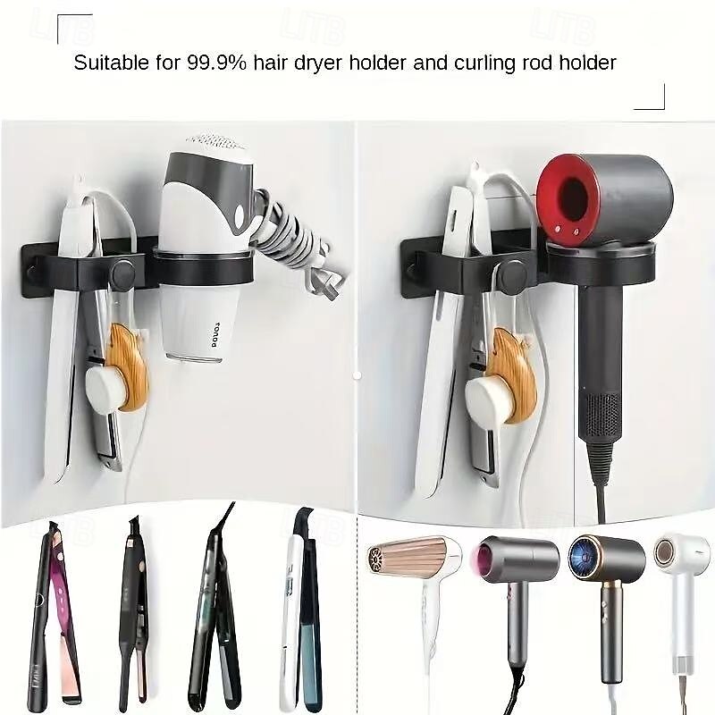 Wall-Mounted Hair Tool Organizer Rack, No-Drill Bathroom Storage Holder for Hair Dryer, Flat Iron & Curling Wand, Lightweight 300g Hair Accessories Stand with Towel Hook, Fits All Hair Types4