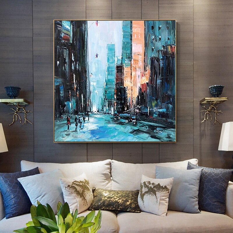 Hand-Painted Original Cityscape Oil Painting On Canvas Large Paintings Abstract City Architecture Wall Art For Home Decor3