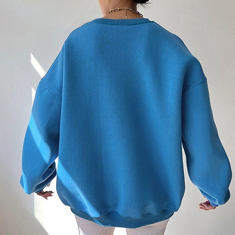 Women's Pullover Sweatshirt Sweatshirts Plain Streetwear Casual Long Sleeve Crew Neck Regular Tops Street Holiday Going out Black White Gray Light Blue Fall Winter3