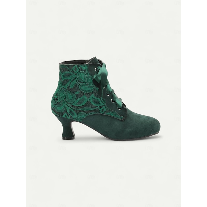 Women's Victorian Lace-Up Ankle Boots - Green Suede High Heel Booties for Vintage and Steampunk Costumes2