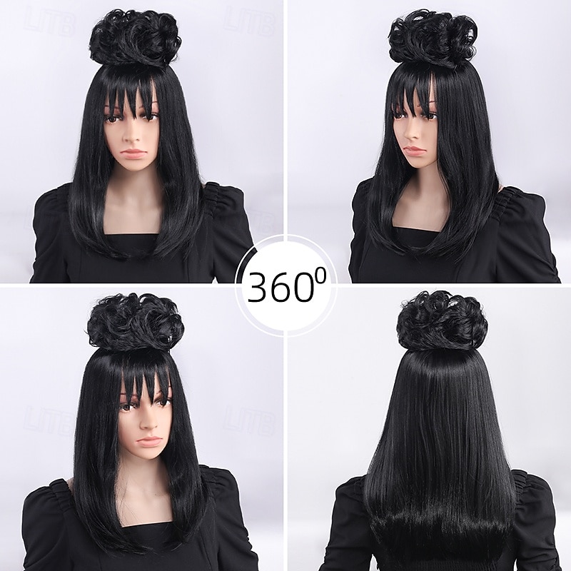 Beetlejuice Lydia Cosplay Wig – Split Wig, Micro Curls, Perfect for Halloween, Cosplay, and Themed Parties2