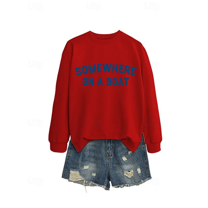 Women's Pullover Sweatshirt Letter Streetwear Casual Long Sleeve Crew Neck Regular Tops Street Holiday Print Red Blue Green Gray Fall Winter4