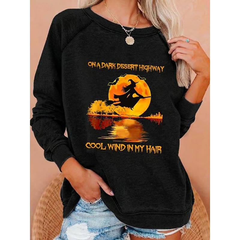 Halloween Women's Pullover Sweatshirt Fashion Casual Long Sleeve Crew Neck Regular Tops Casual Print Black Yellow Red Blue Orange Summer Spring Fall