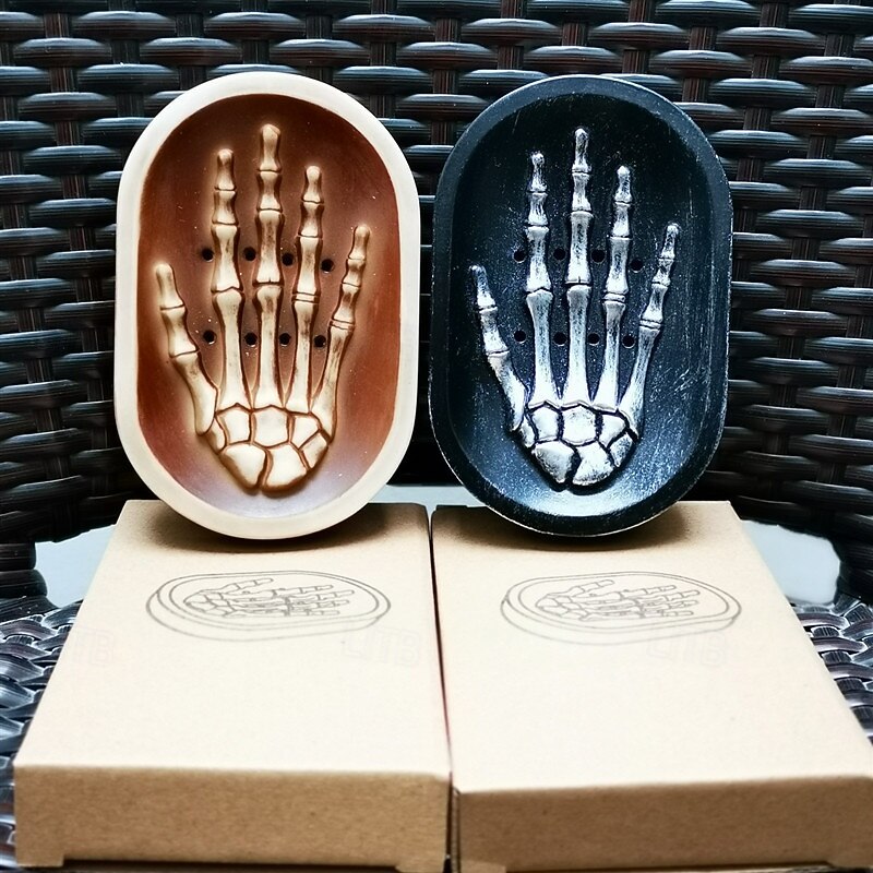 Halloween Soap Holder Skeleton Hand Creative Soap Dish Home Bathroom Draining Storage Tray Non Slip Ghost Hand Soap Box Decorative Halloween Accessory3