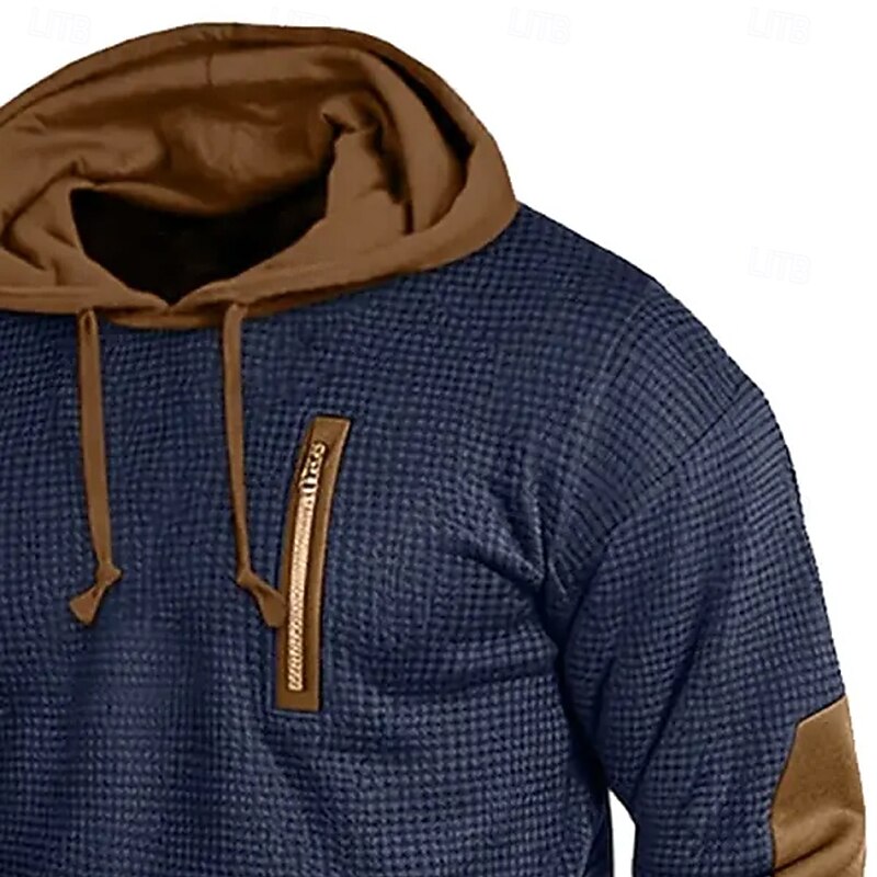 Men's Hoodie Waffle Hoodies Pullover Hoodie Sweatshirt Navy Blue Hooded Color Block Pocket Sports & Outdoor Daily Streetwear Basic Workout Athletic Fall Clothing Apparel Hoodies Sweatshirts2