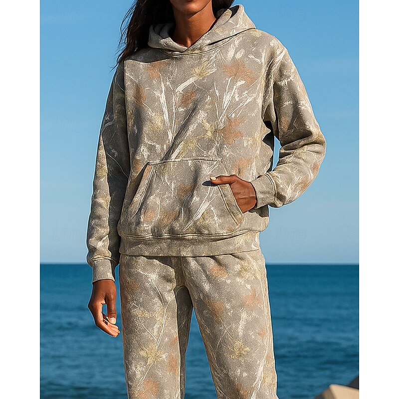Women's Tracksuit Sweatpants Pullover Sweatshirt Pocket Hooded Camouflage Clothing Suit Fall Khaki Hiking Workout Athletic Windproof Lightweight Moisture Wicking Long Sleeve Sport Activewear3
