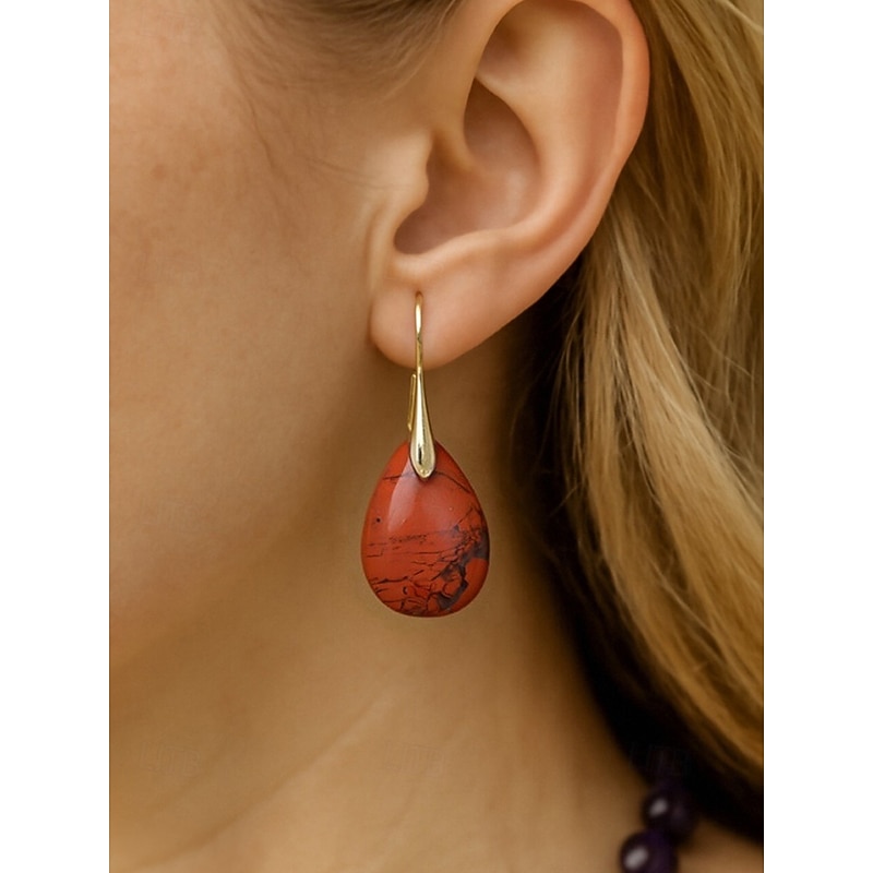Women's Teardrop Shape Natural Stone Earrings with Gold Hook - Elegant Handmade Women's Jewelry for Casual Wear, Gifts and Bohemian Style Clothing2