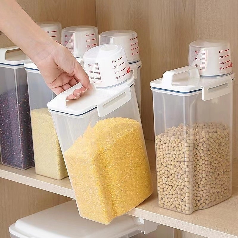 Sealed Grain Storage Container, Moisture and Pest Proof Rice Bin, Kitchen Pantry Organizer for Dry Goods, Cereal, Beans, and Grains