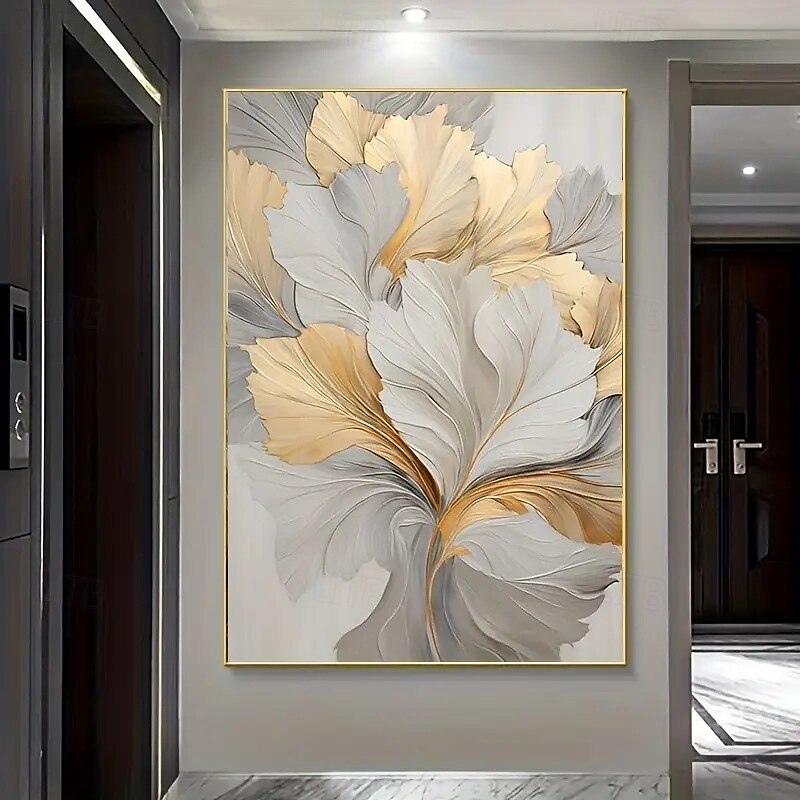 One Piece Frameless Gold Floral Canvas Wall Art Modern Abstract Flower Print Elegant Home Decor Suitable For Living Room And Bedroom Frameless3
