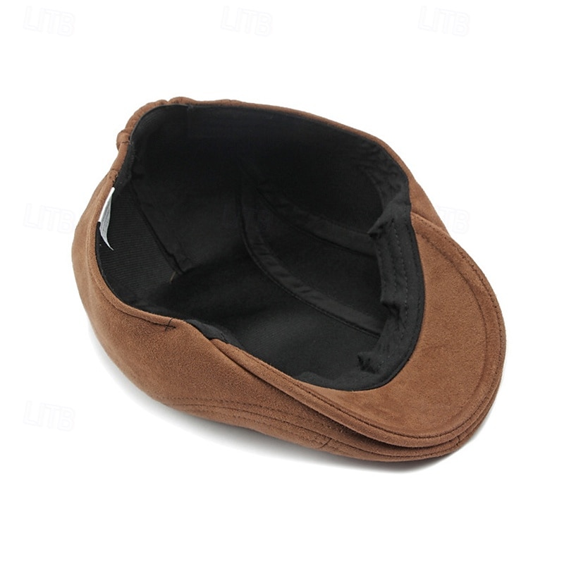 Men's Ascot Hat Newsboy Hat Black Wine Faux Suede Fashion Casual Street Daily Plain Adjustable Sunscreen Breathable3