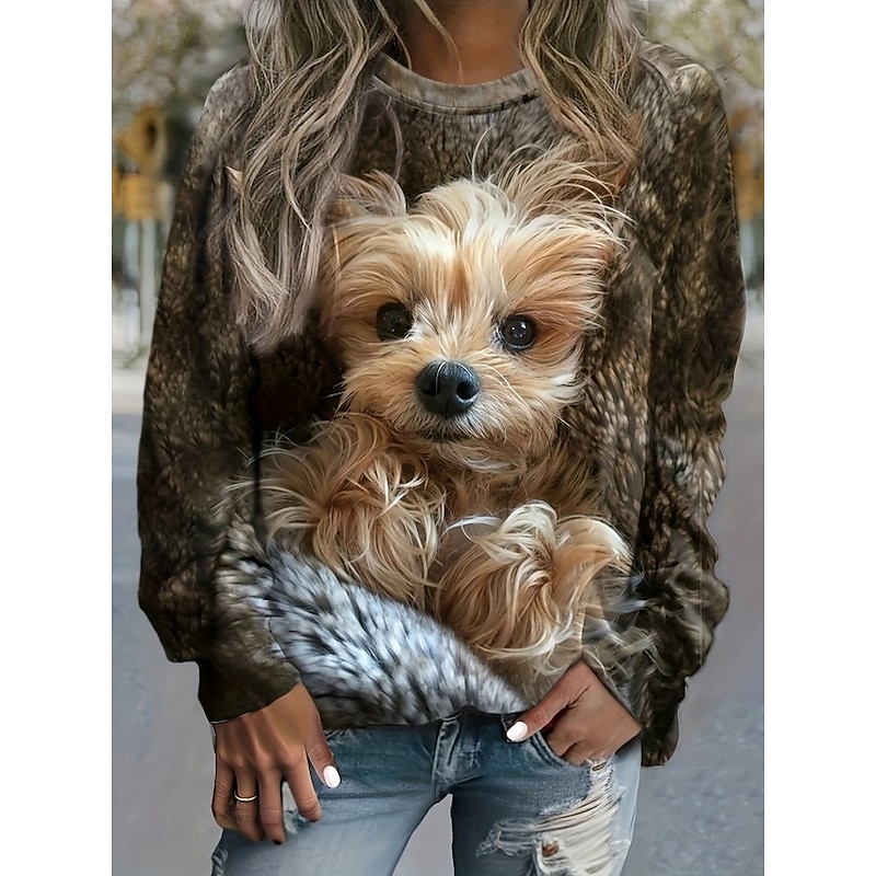 Women's Pullover Sweatshirt Graphic Animal Cat Casual Long Sleeve Crew Neck Regular Tops Street Casual Holiday Print Pink Dark Pink Brown Dark Blue Coffee Spring Fall Winter