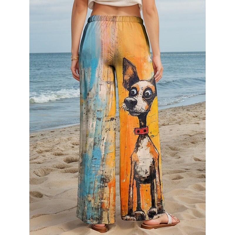 Women's Wide Leg Chinos Baggy Pants Vacation Vintage Fashion Full Length High Waist Graphic Animal Dog Printing Soft Breathable Inelastic Formal Outdoor Vacation Amethyst Robin's Egg Blue River Blue2