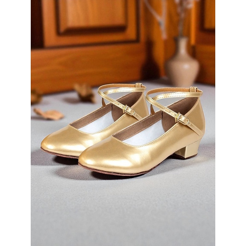 Women's Gold Low Heel Character Dance Shoes - Soft Sole Cross-Strap Professional Ballroom Practice Shoes for Latin and Jazz Performances2